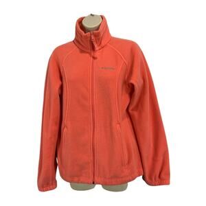 Columbia Womens Fleece Full Zip Jacket Medium Orange Zip Pockets Long Sleeve